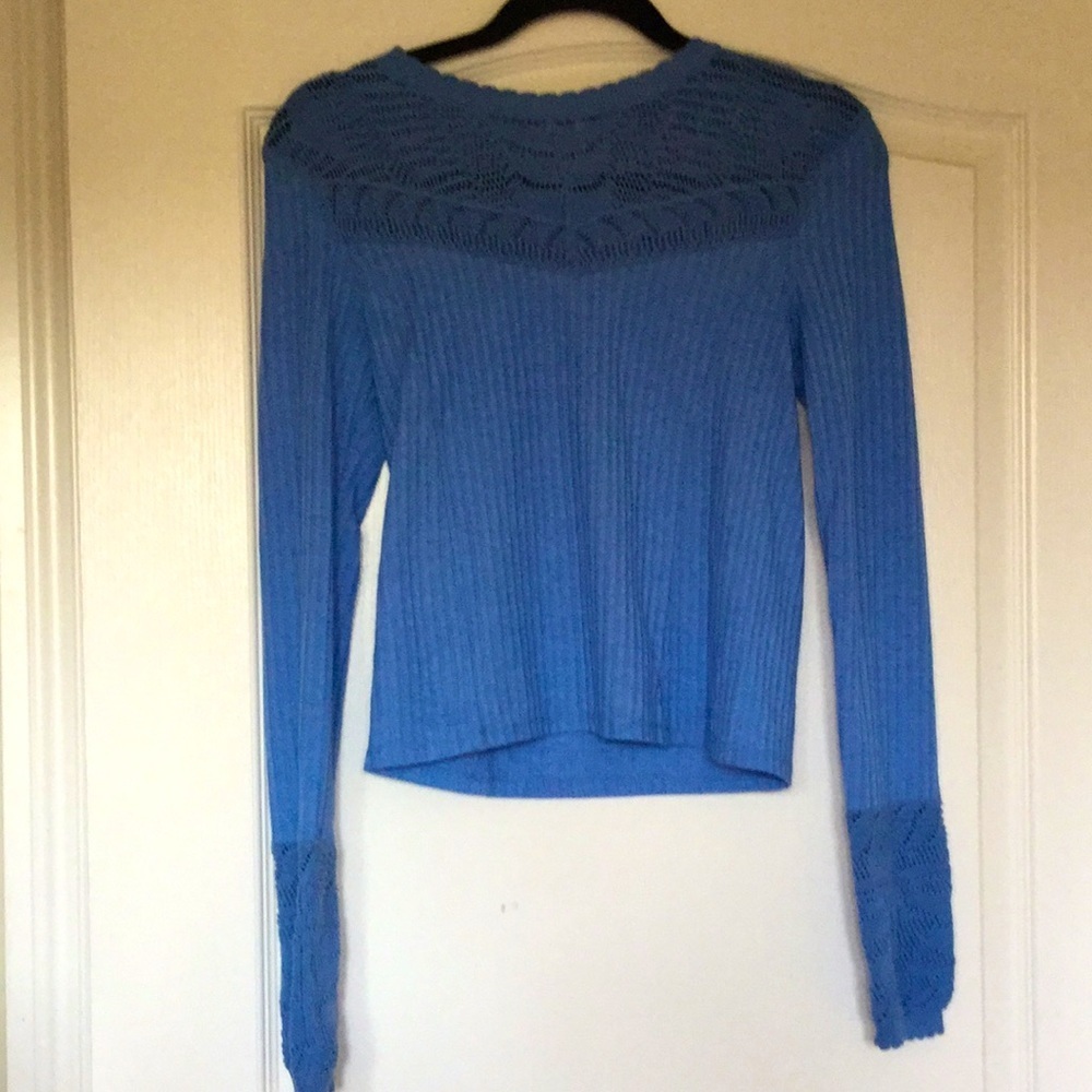 Free people crochet knit top shirt xs 0 2 blue